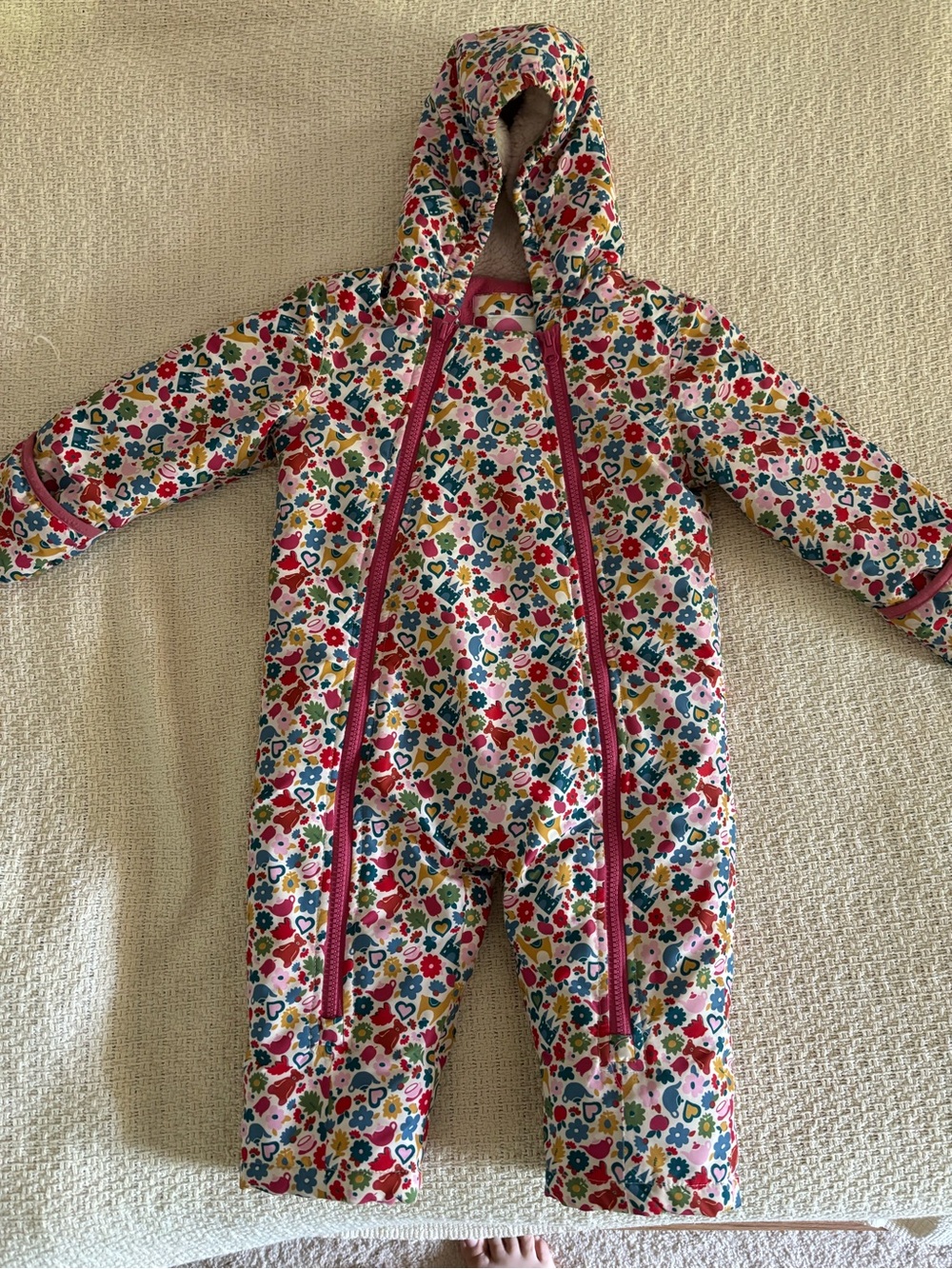 Kids Floral Hooded One-Piece Snowsuit - Pink Multi